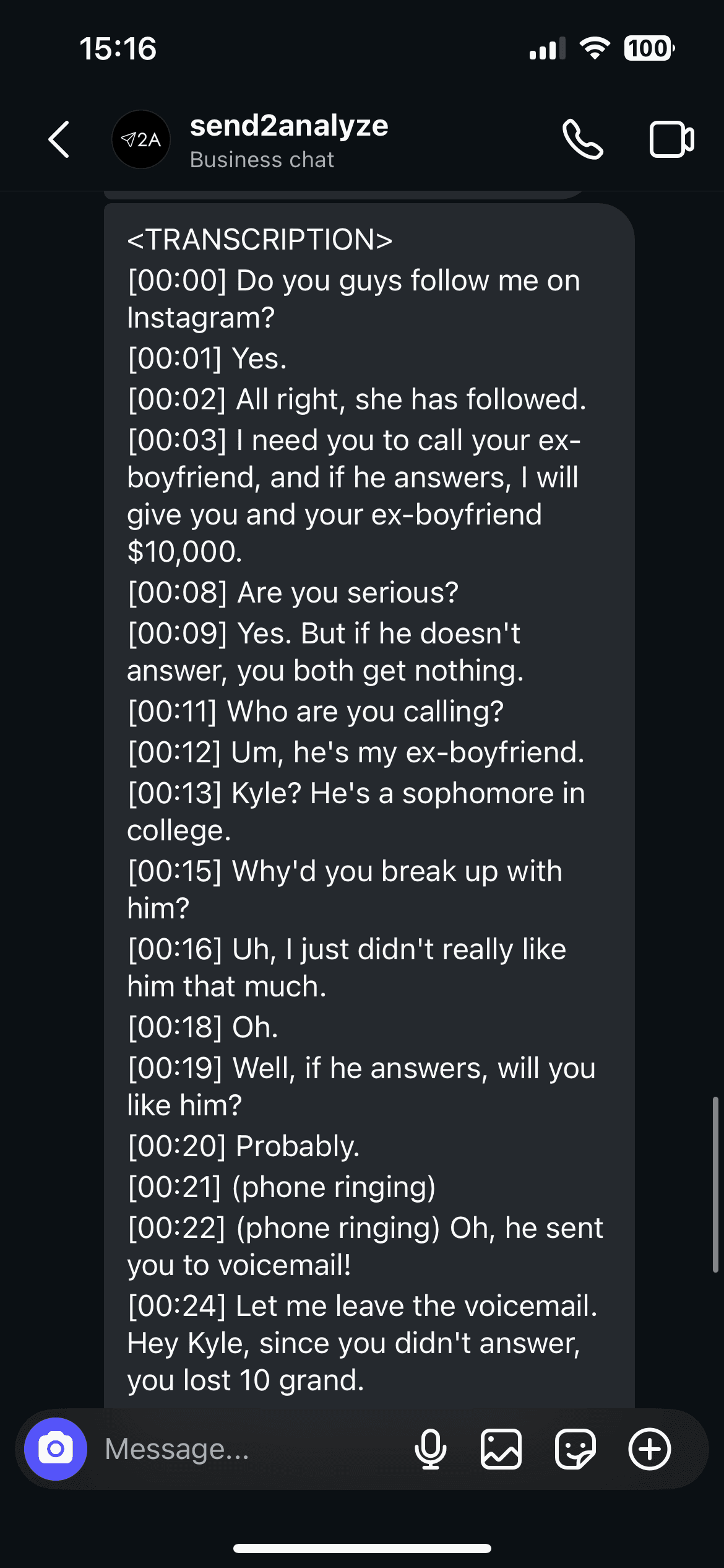 Send2Analyze Instagram DM step 2